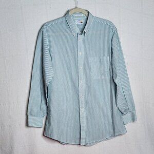 Career Club Teal Green Stripe LS Cotton Poly Button Up Dress Shirt Size 16 32/33